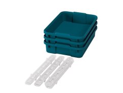 Malé plastové boxy s pojezdy - OPTIMA - Modrozelené (3 ks.)