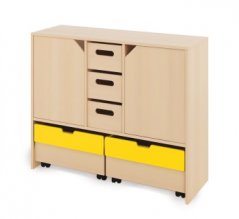 Skriňa L + veľké drevené kontajnery, dvierka a truhly - Žltá - CLASSICAL
