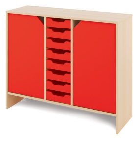 Cabinet L + small cardboard containers and doors - CLASSICAL - Barva: Červená