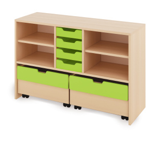 Skriňa M + malé drevené kontajnery a truhlice - CLASSICAL - Farba: Zelená