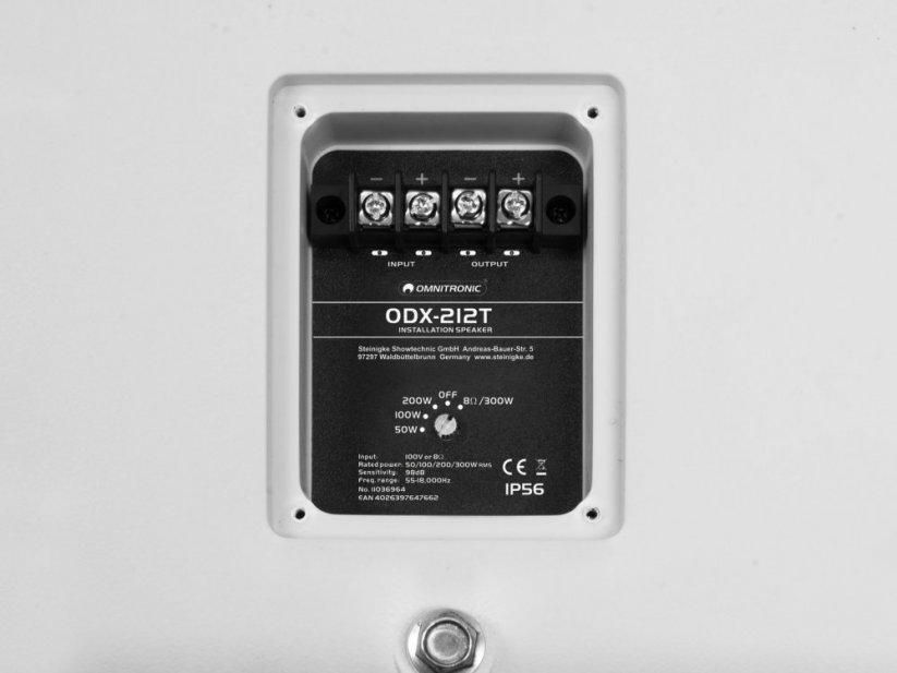Omnitronic ODX-212T, 100V nástěnný 12" reproduktor, 300W, IP56, světle šedý