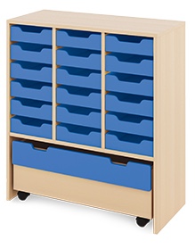 Skříň L + malé dřevěné kontejnery a truhla - CLASSICAL - Barva: Modrá
