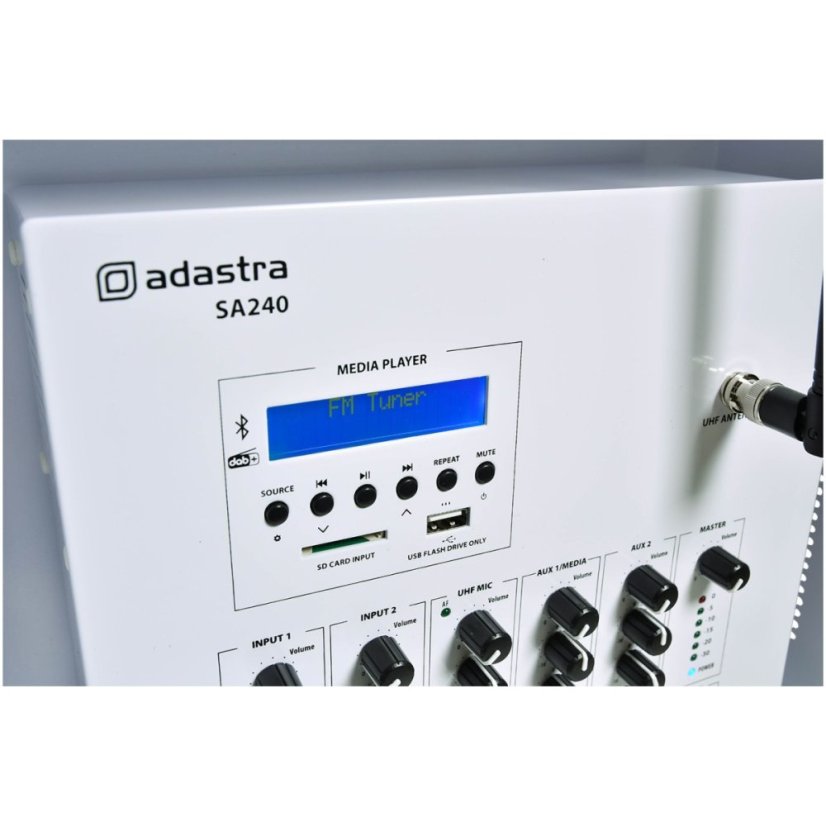 Adastra SA240, 100V nástěnný mixážní zesilovač, 1x 240W, DAB+/FM/BT/USB/SD, UHF mikrofon