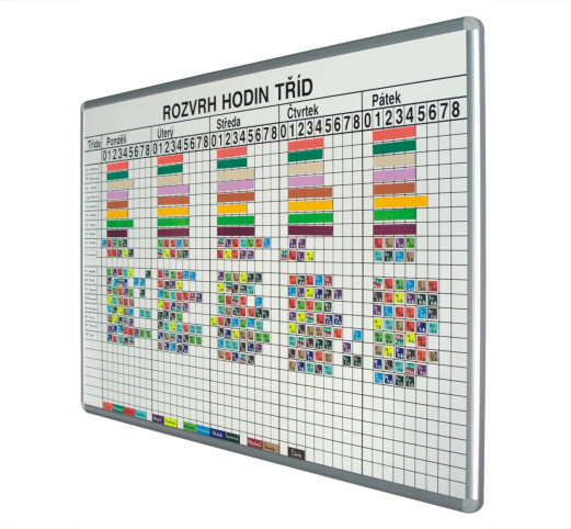 Magnetická tabule - ROZVRH HODIN - Provedení: 26 tříd
