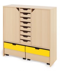 Skriňa X + malé kartónové kontajnery, dvierka a truhlice - Žltá - CLASSICAL