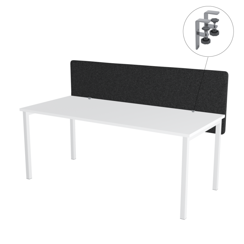 Paraván na stůl černý OFYS (160x65 cm) 80% vlna - Uchycení paravánu: Volné přišroubování - bílá barva