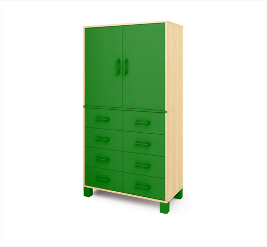 Vysoká skříň ORZE se zásuvkami a dvojicí dveří (více barev) - Barva: Zelená, Dekor: Buk