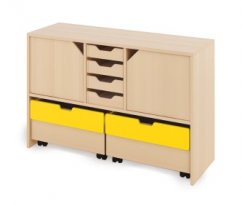 Skriňa M + malé drevené kontajnery, dvierka a truhlice - Žltá - CLASSICAL