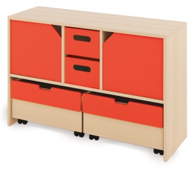 Cabinet M + large cardboard containers, doors and chests - CLASSICAL - Barva: Červená
