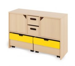 Skriňa M + veľké drevené kontajnery, dvierka a truhlice - Žltá - CLASSICAL