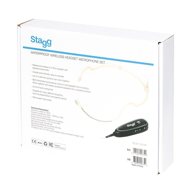 Stagg SUW 12H-IP, bezdrátový náhlavní vodotěsný mikrofonní set 2,4 GHz UHF