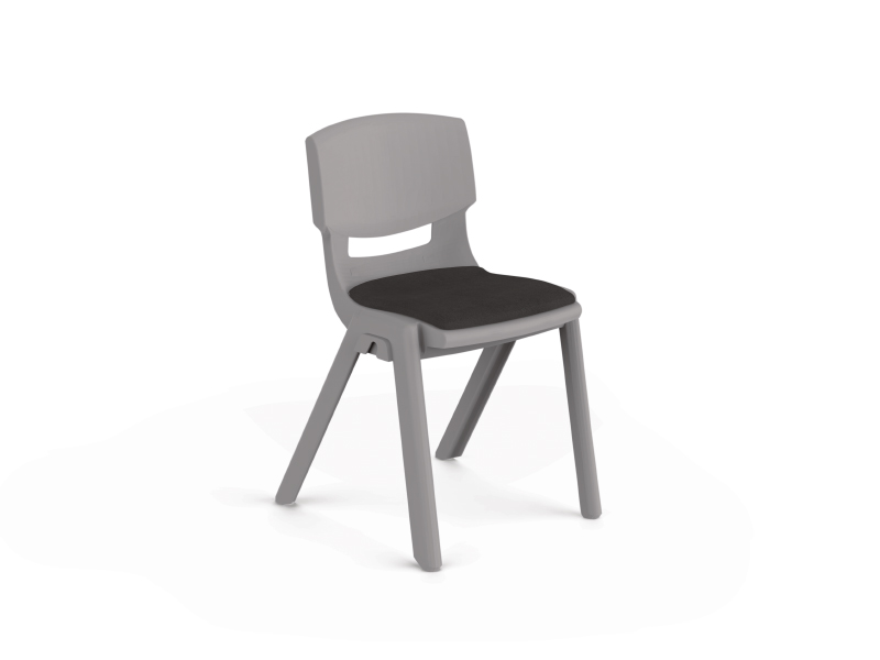 Grey plastic teacher's chair, upholstered