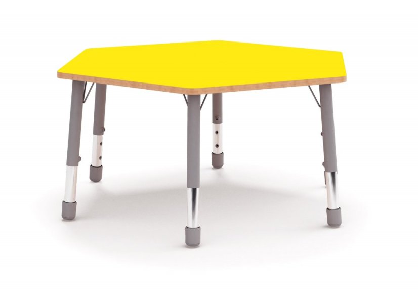 Výškovo nastaviteľný stôl farebný - šesťuholník - Farba: Žlutá, Veľkosť výškovo staviteľná: 3-6