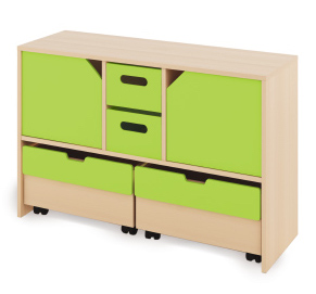 Cabinet M + large wooden containers, doors and chests - CLASSICAL - Barva: Zelená