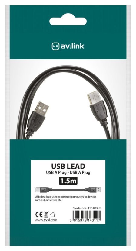 AV:link kábel USB 2.0, 1x typ A samec - 1x typ A samec, 1.5m