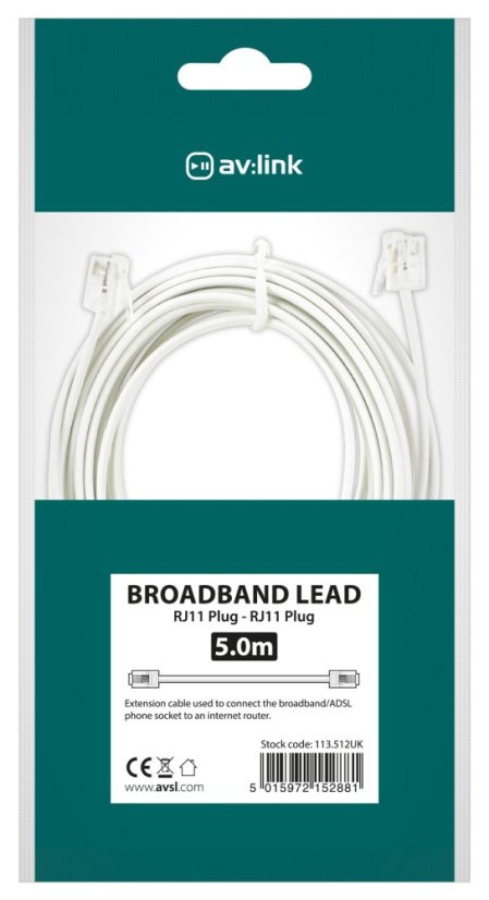 AV:link kábel telefónny 1x RJ11 6P4C samec - 1xRJ11 64PAC, biely. 5m