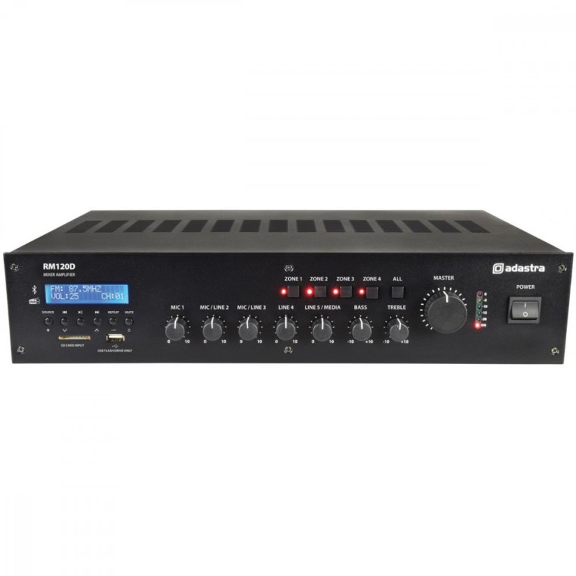 Adastra RM120D, 100V mixážní 4-zónový zesilovač, FM/DAB+, BT, USB/SD