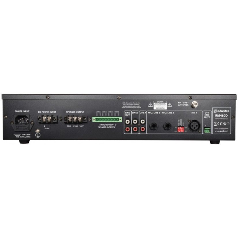 Adastra RM480D, 100V mixážní 4-zónový zesilovač, FM/DAB+, BT, USB/SD