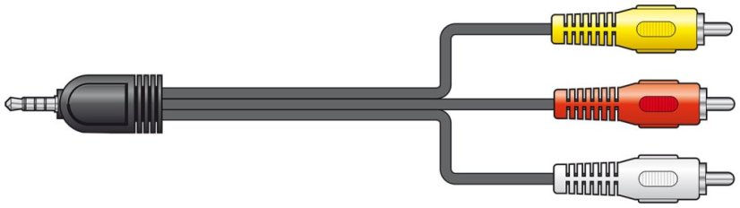 AV:link kábel ku kamere Jack 3.5mm samec - 3x RCA samec, 2m