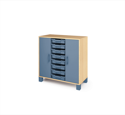 Nízká skříň ORZE 2 dveře a 8 zásuvek (více barev) - Barva: Modrá, Dekor: Buk
