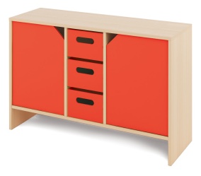 Cabinet M + large wooden containers and doors - CLASSICAL - Barva: Červená