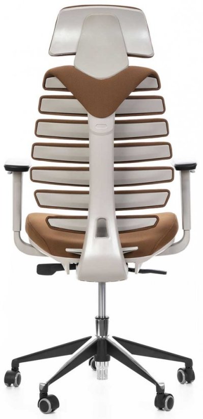 kancelářská židle FISH BONES PDH šedý plast,  hnědá 26-69, 3D područky
