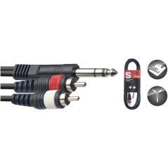 Stagg SYC3/PS2CM E, propojovací kabel 2x RCA - Jack 6,3 mm stereo, 3m
