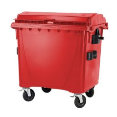 Plastový kontajner s plochým vekom 1100 l. - červený