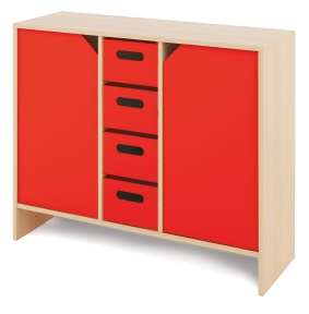 Cabinet L + large cardboard containers and doors - CLASSICAL - Barva: Červená