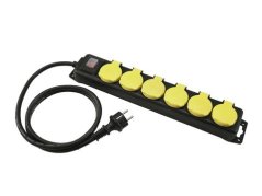 Eurolite napájací rozvádzač s vypínačom, 6 zásuviek, IP44, čierny, 5 m