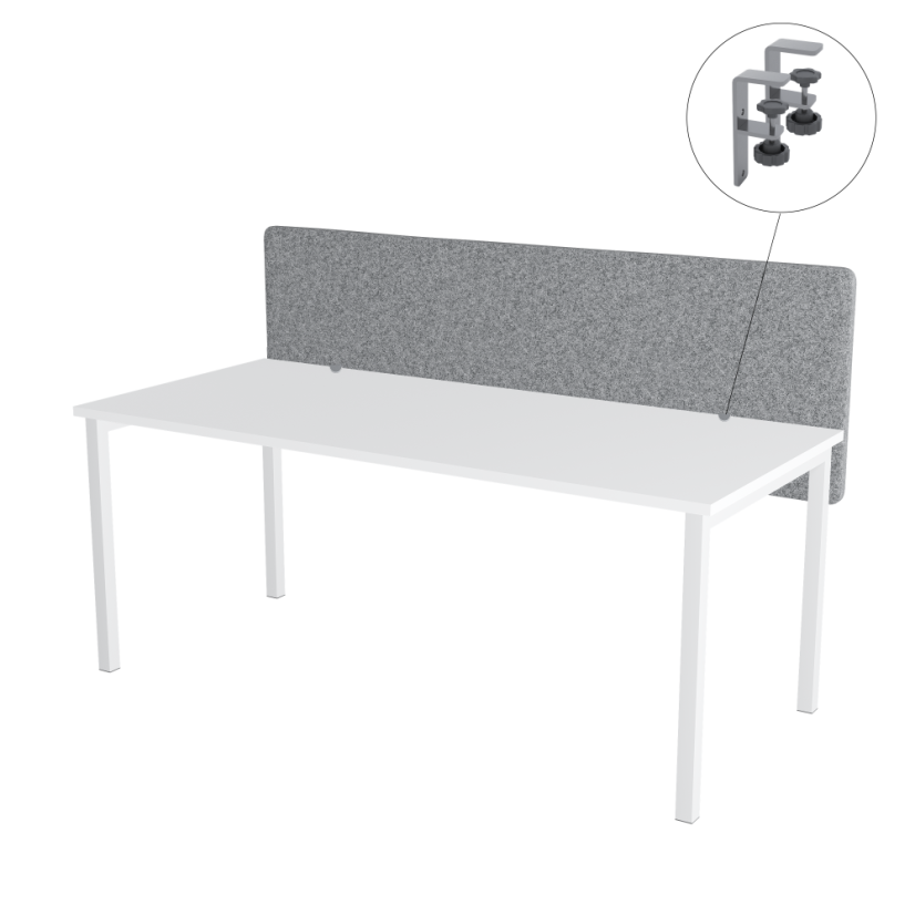 Paraván na stůl šedý OFYS (140x65 cm) 80% vlna - Uchycení paravánu: Volné přišroubování - černá barva