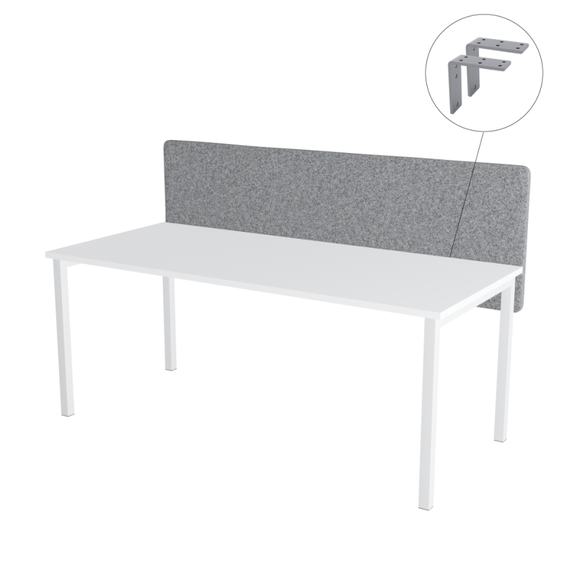 Paraván na stůl šedý OFYS (140x65 cm) 80% vlna - Uchycení paravánu: Volné přišroubování - bílá barva