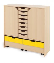 Skriňa X + malé drevené kontajnery, dvierka a truhlice - Žltá - CLASSICAL