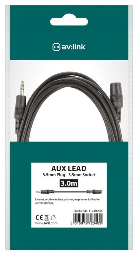 AV:link kábel 1x Jack 3.5mm stereo samec - 1x Jack 3.5mm stereo samica, 3 m