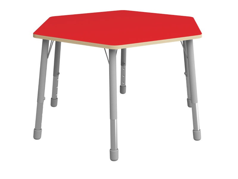 Výškově stavitelný stůl šestiúhelník - Červená - Rozměr: ø 140 cm, Velikost výškově stavitelná: 1-3