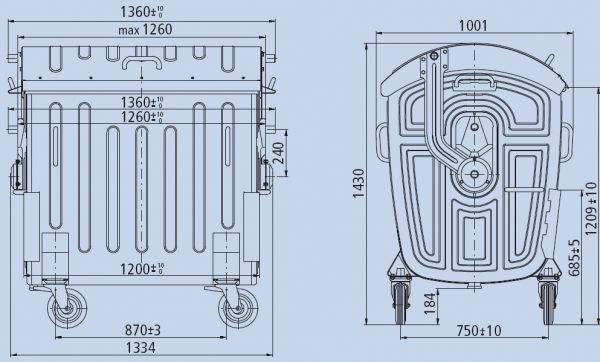 Kontajner žiarovo zinkovaný kovový 1100l - plast (2x okrúhly otvor)