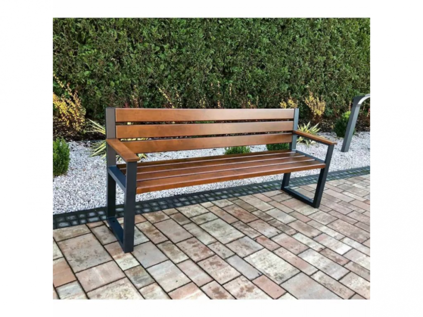 Garden bench TRENDY with backrest and armrests (Alder) - Shade: Nut