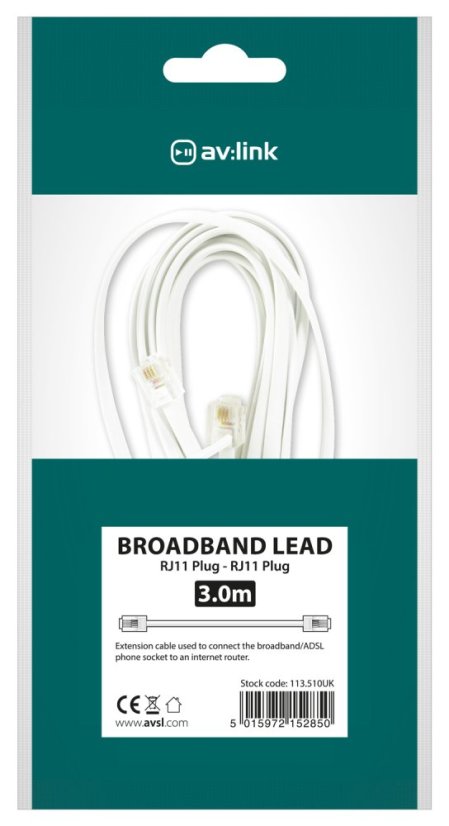 AV:link kábel telefónny 1x RJ11 6P4C samec - 1x RJ11 6P4C, biely, 3m