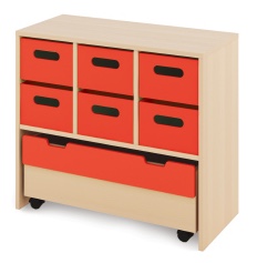 Cabinet M + large cardboard containers and chest - CLASSICAL - Barva: Červená