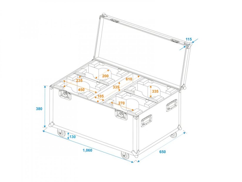 Roadinger Transportní Case pro 4x LED Eurolite LED TMH-X7,  otočná hlavice