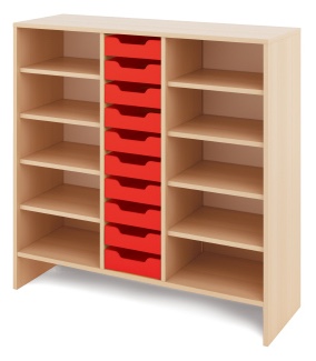 Vysoká skříň s malými dřevěnými kontejnery KLASIKO - Barva: Červená