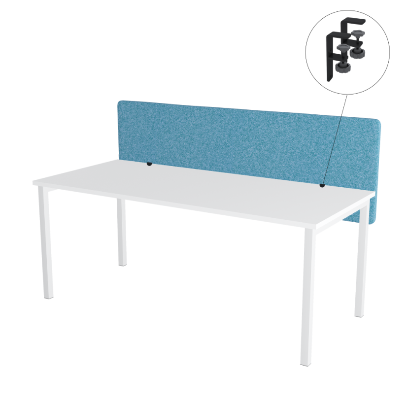 Paraván na stůl modrý OFYS (160x65 cm) 80% vlna - Uchycení paravánu: Pevné přišroubování - šedá barva