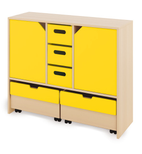 Cabinet L + large cardboard containers, doors and chests - CLASSICAL - Barva: Žlutá