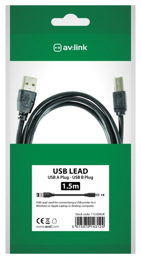 AV:link USB 2.0 typ A zástrčka k typu B zástrčka kábla 1,5m