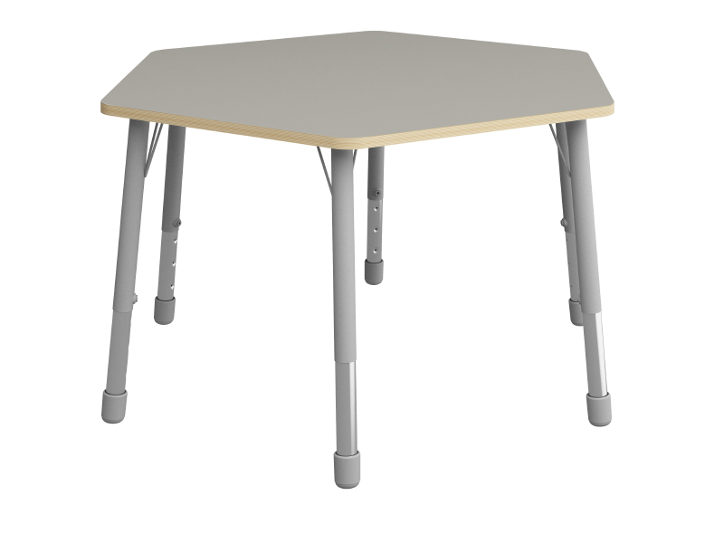 Výškově stavitelný stůl šestiúhelník - Šedá - Rozměr: ø 140 cm, Velikost výškově stavitelná: 1-3