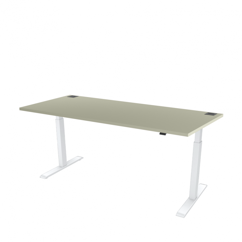 Výškově nastavitelný kancelářský stůl s šedou deskou OFYS (rozměr 80 x 140 cm) - Barva podnože: Bílá