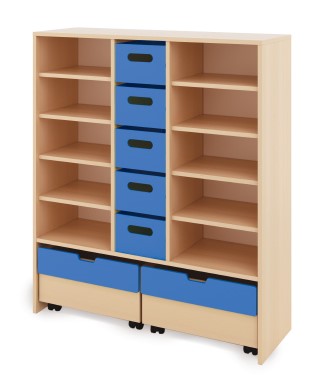 Skříň XL + velké dřevěné kontejnery a truhly - CLASSICAL - Barva: Modrá