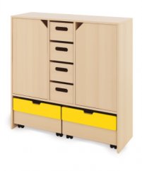 Skriňa X + veľké drevené kontajnery, dvierka a truhlice - Žltá - CLASSICAL