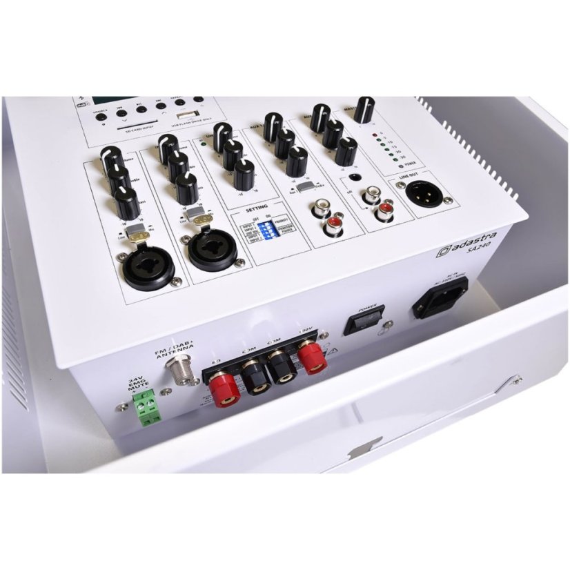 Adastra SA240, 100V nástěnný mixážní zesilovač, 1x 240W, DAB+/FM/BT/USB/SD, UHF mikrofon