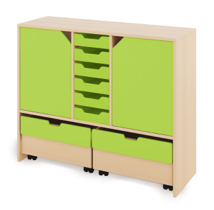 Cabinet L + small wooden containers, doors and chests - CLASSICAL - Barva: Zelená